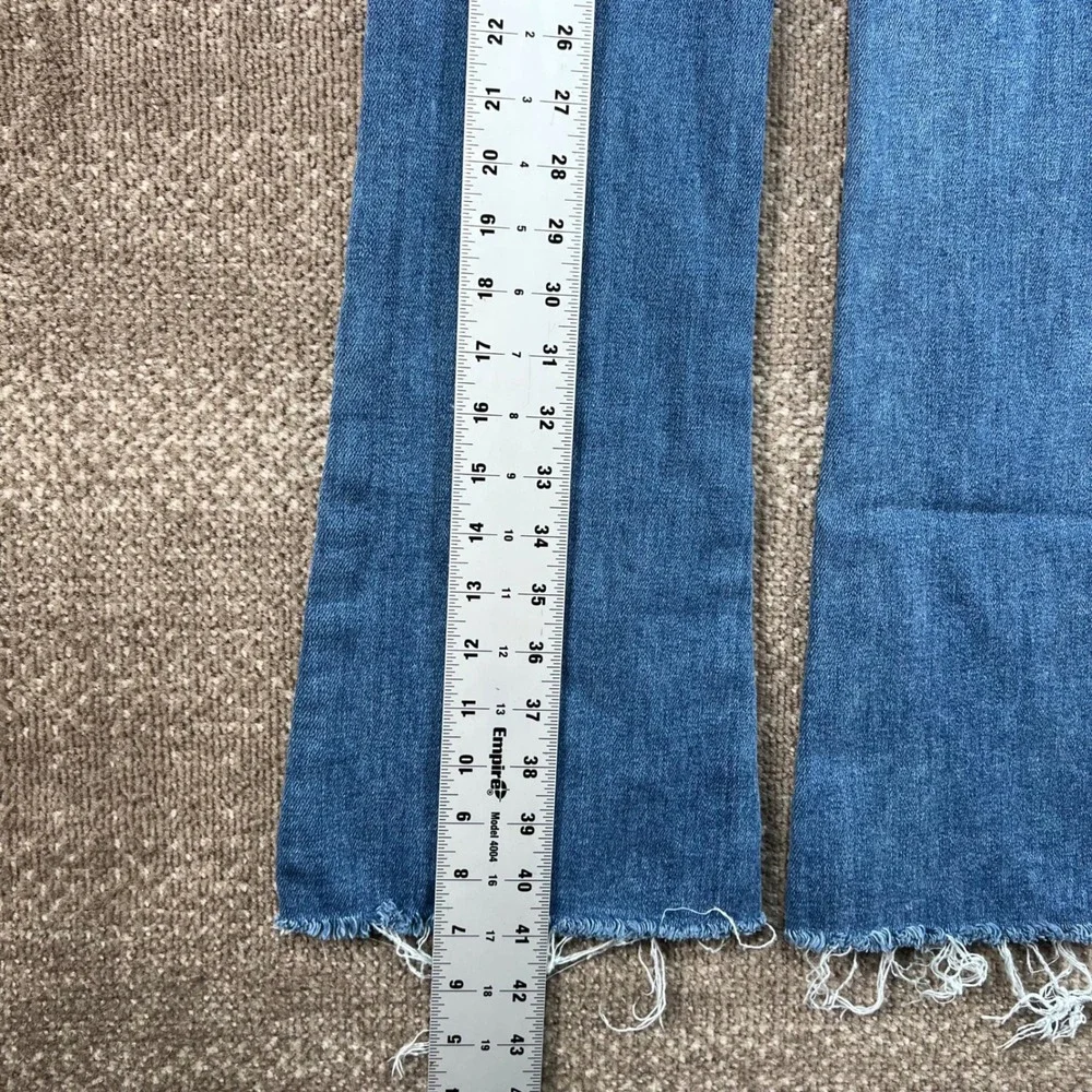 Paige Laurel Canyon High Rise Flare Jeans Blue Raw Hem Size 24 Womens Distressed
